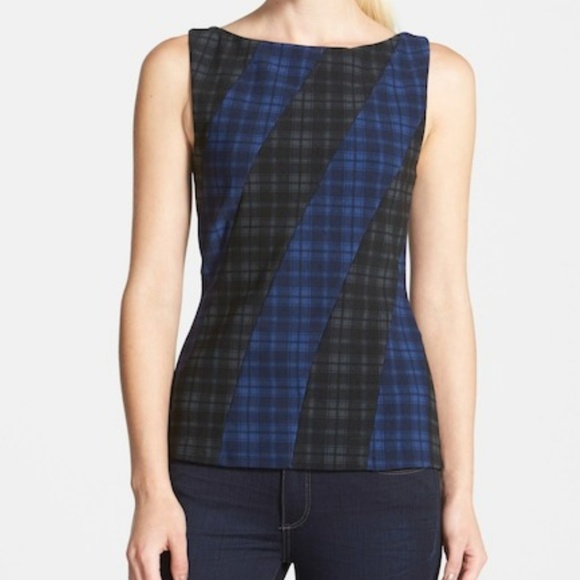 Bailey 44 Blue & Black Diagonal Plaid Top - Picture 1 of 5
